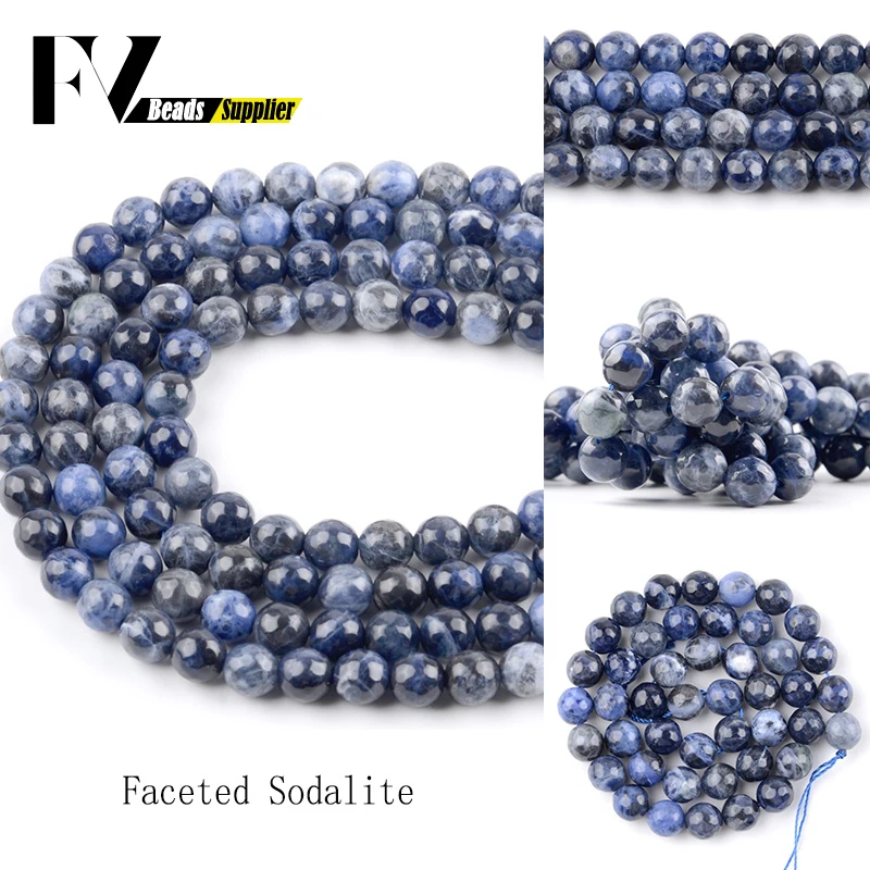 

Natural Minerals Stones Faceted Blue Sodalite Round Beads for Jewelry Making 6 8 10mm Gem Spacer Beads Diy Jewellery Accessories