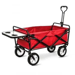 Upgrade Household Portable Shopping Cart with Table, Steel Frame Outdoor Camping Cart, Folding Utility Wagon with Side Table