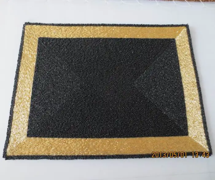 Luxury black and gold square Placemat handmade coaster beaded placemat
