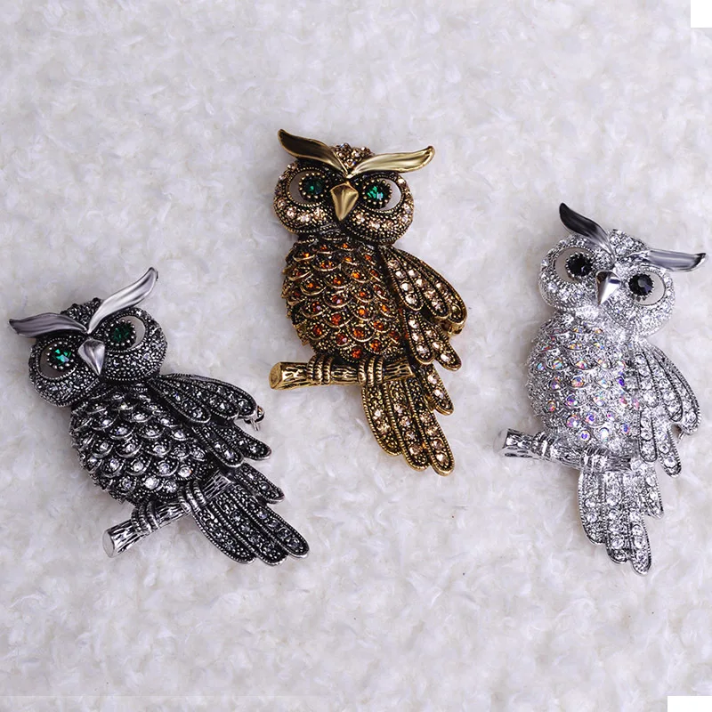 Madrry Alloy Metal Big Owl Brooches For Women Men Rhinestone Vintage Bouquet Hijab Pin Scarf Buckle Clips femininos Broches