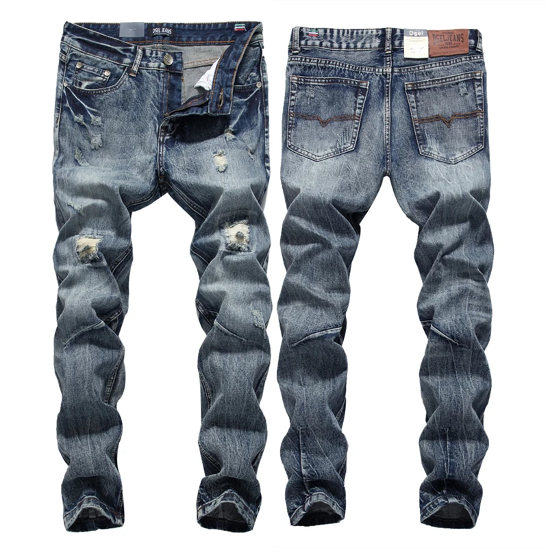 Streetwear Mens Jeans Ripped Denim Full Pants New Famous Brand Biker ...