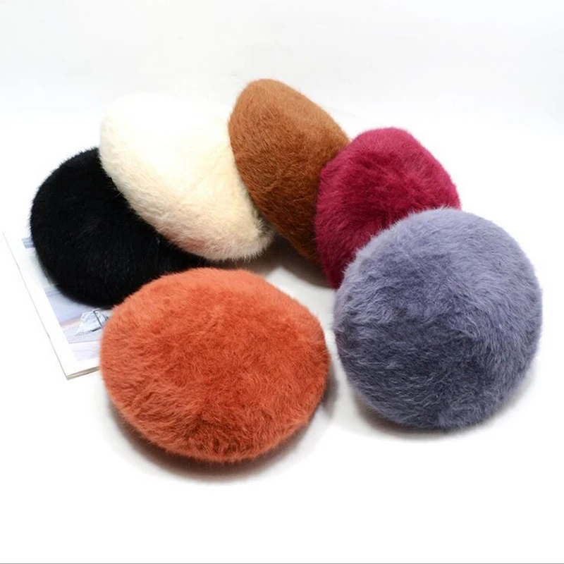 jiangxihuitian women Plush mink cashmere Beret Ladies hand knitting hats Winter warm knitting cap free shipping beret mens hat