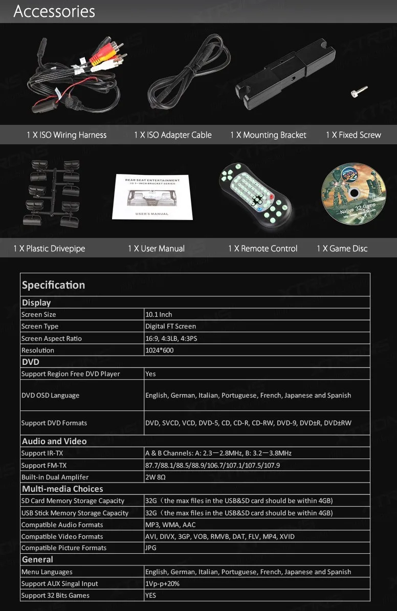 Top XTRONS 1 Pair Universal 10.1 inch HDMI HD Screen headrest car dvd player Monitor USD FM SD + 2 IR Headphones 9 Top XTRONS 1 Pair Universal 10.1 inch HDMI HD Screen headrest car dvd player Monitor USD FM SD + 2 IR Headphones 9