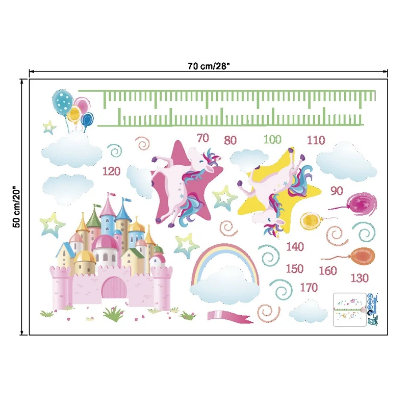 

Colorful Animals Castle Unicorn Height Measure Wall Stickers for Kids Room Children Growth Chart Bedroom Wall Decal Poster Mural