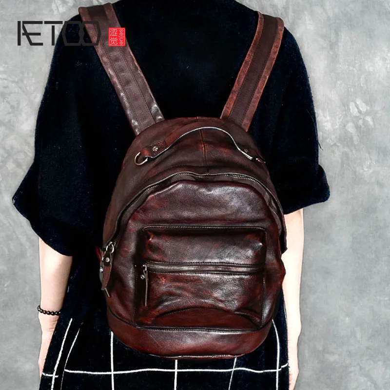 

BJYL Retro handmade wipe color high-grade imported leather ladies shoulder bag leather travel backpack