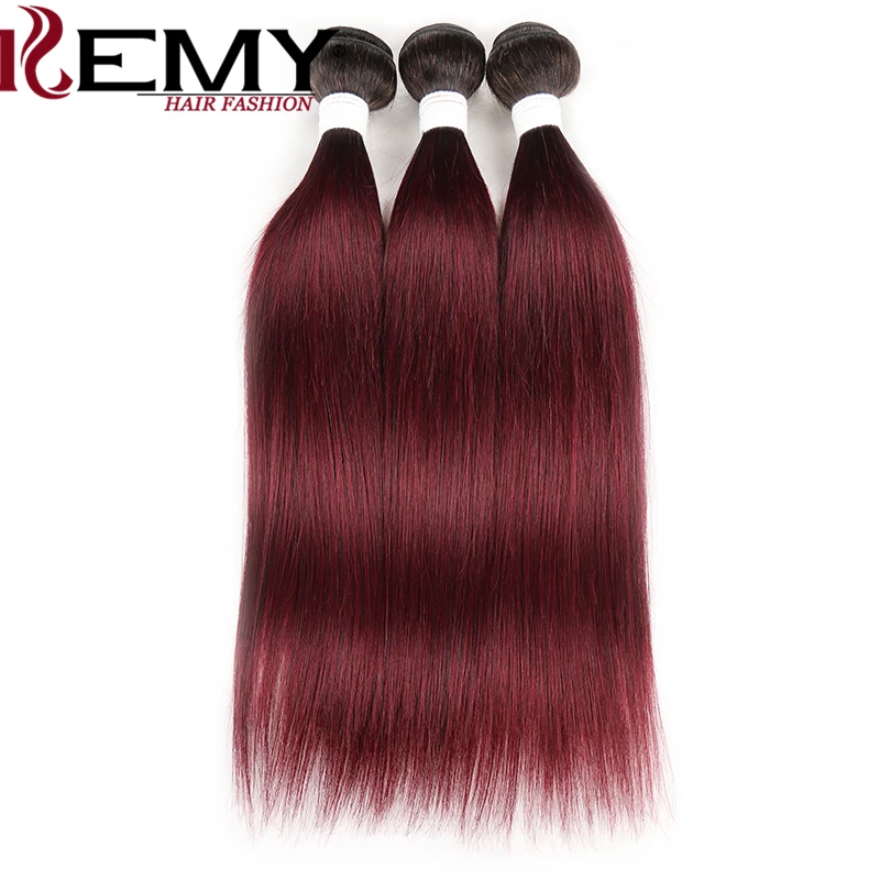 4 пучка человеческих волос T1B 99J темные корни Омбре красные бразильские прямые человеческие волосы плетение пучки kemy Hair не-remy наращивание волос