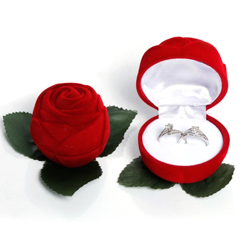 

Artificial Flower Red Rose head Jewelry Box Good Beautiful and romantic Wedding Ring Gift Case Earrings Storage Display Holder