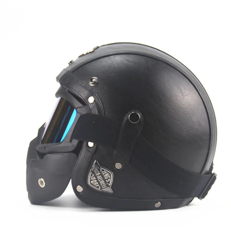 Кожаные шлемы 3/4 мотоциклетный Чоппер велосипедный шлем с открытым лицом винтажный мотоциклетный шлем с goggle Маска для мотокросса