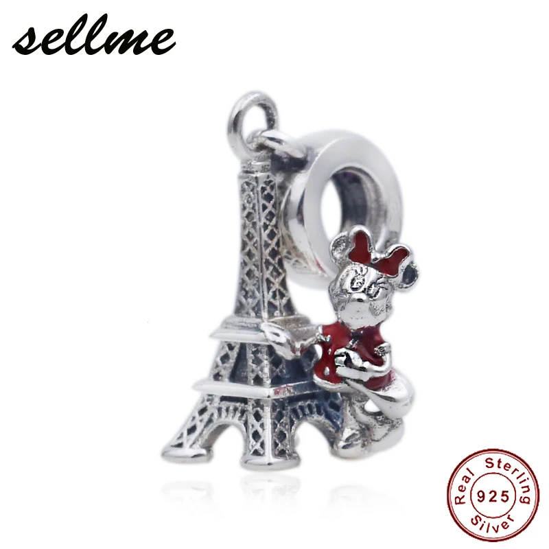 

Authentic 925 Sterling Silver Bead Eiffel Tower & Minnie Pendant Charm Fit Original Women Pandora Bracelet Bangle DIY Jewelry