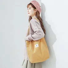 Женская Вельветовая Холщовая Сумка для шопинга на плечо сумка большая емкость хозяйственная сумка эко ткань сумочка хлопок подкладка сумка