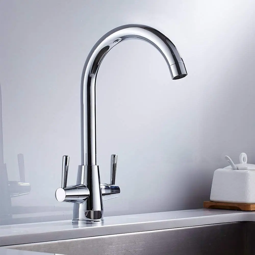 

Kitchen Sink Taps Double Lever Single Spout Cold And Hot 360 Degrees Swivel Range Kitchen Faucet