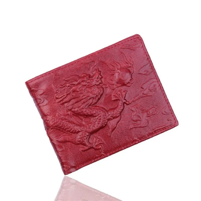 Классический мужской кошелек, китайский красный дракон, тотем, натуральная кожа, мужской кошелек, маленький мужской кошелек, мужской короткий кошелек для монет, бренд Carteira - Цвет: red  short