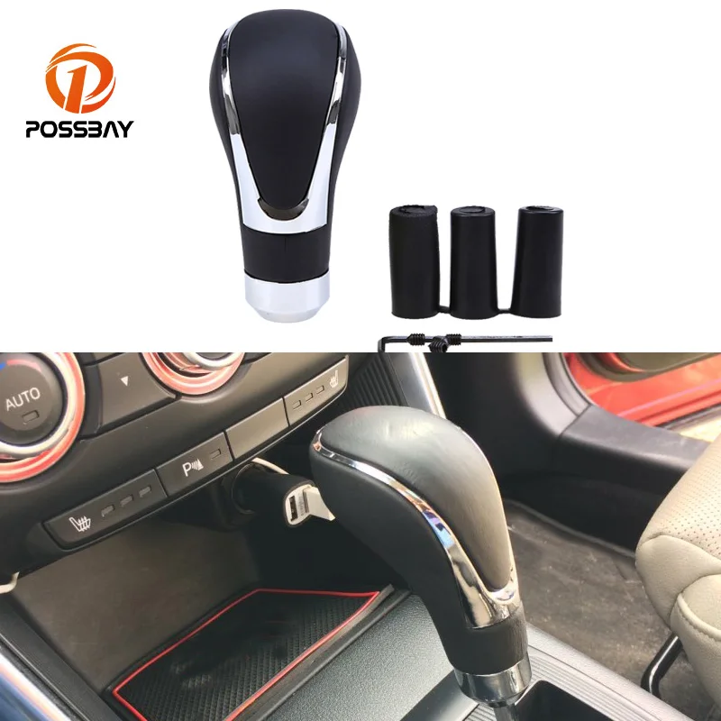 

POSSBAY Leather Aluminum Alloy Manual Gear Shift Knob for Mazda/VW Golf Honda Toyota Lever Handle Head Hanball Car Styling