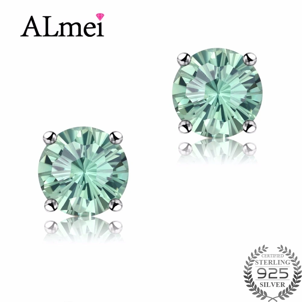 Almei 1.8ct празиолит зеленый шарик серьги гвоздики натуральный настоящий 925 пробы серебряные ювелирные изделия для женщин с коробкой 40% FR025