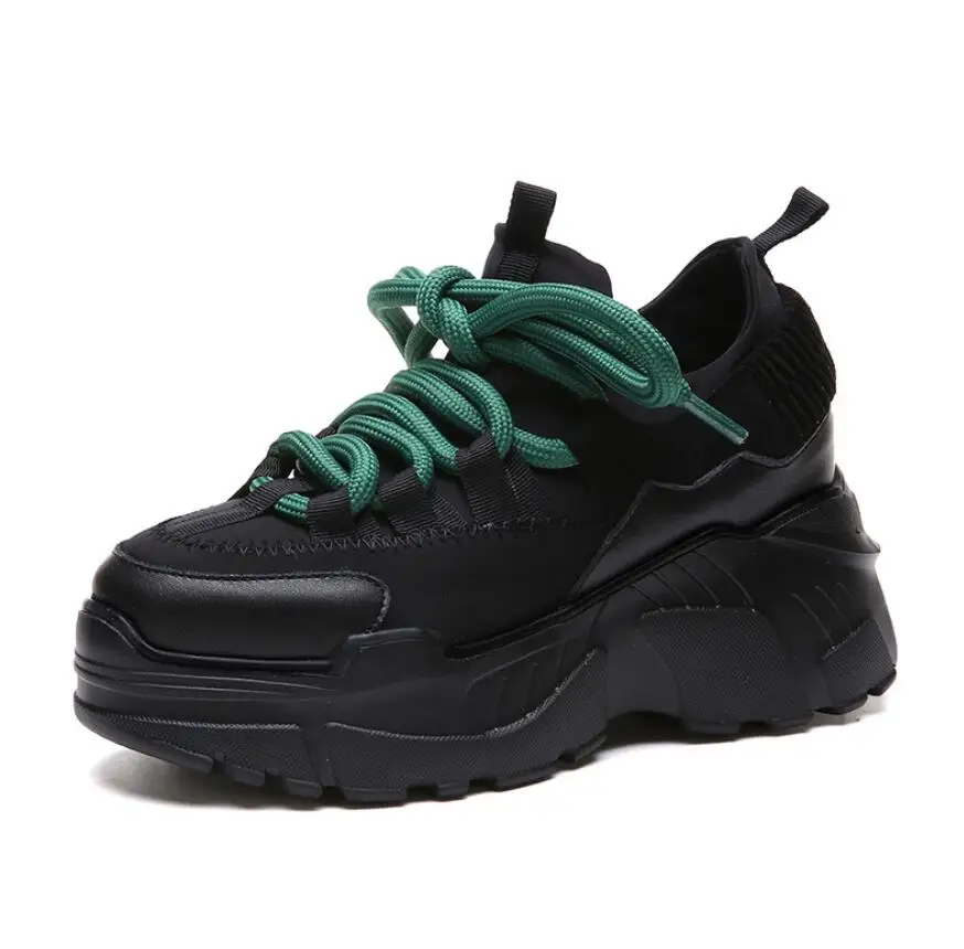 

NAUSK New 2018 Spring Autumn Ladies Shoes Black Lace-Up Casual Shoes High Platform Shoes Women Sneakers Flats Tenis