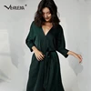 Verlena 2022 Dipped Satin Elegant Summer Dress Women Deep V-Neck Vintage Dark Green Dress Belt Midi High Quality Loose Dresses ► Photo 2/6