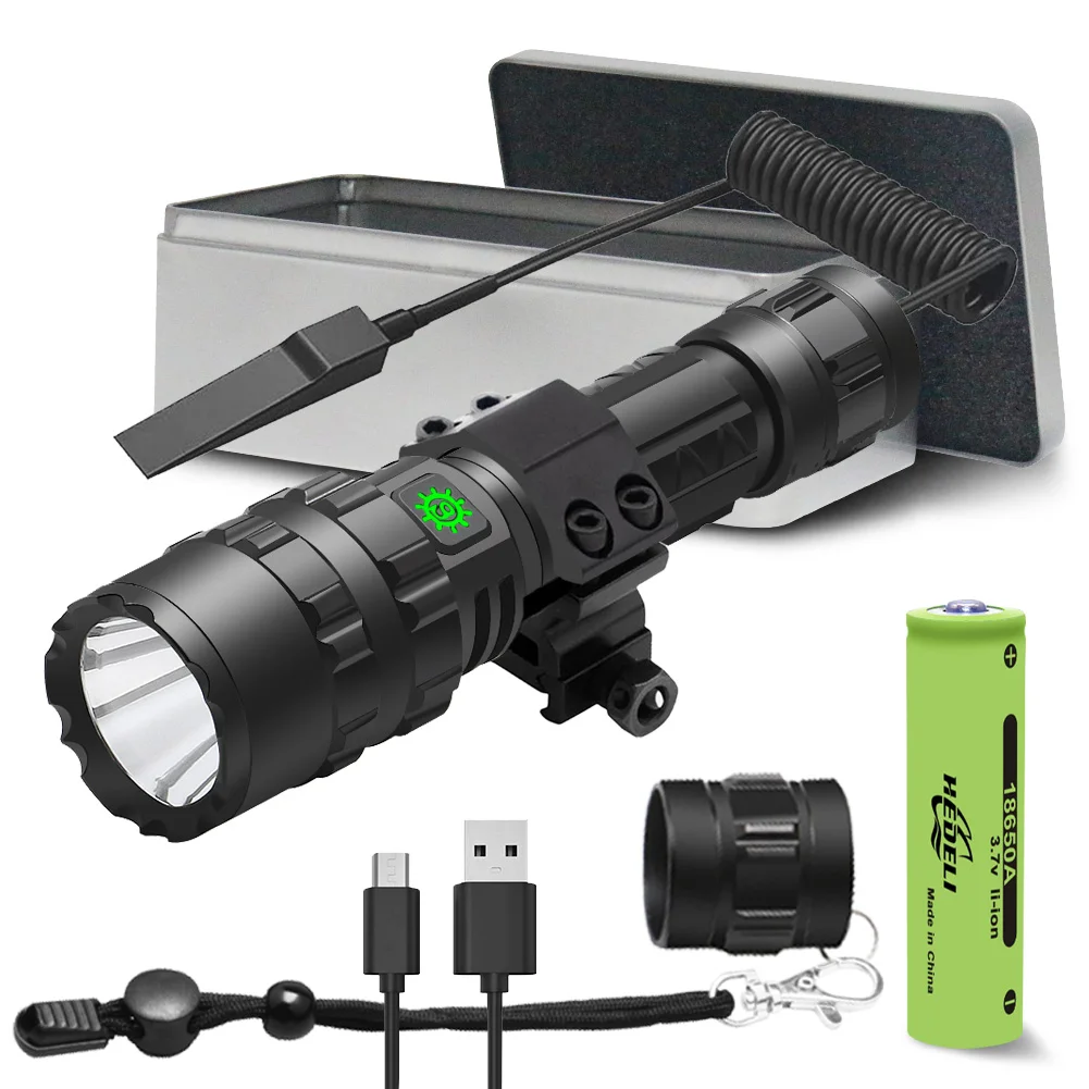 

tactical flashlight 5000 lumens rat tail switch rechargeable led torch usb hunting led Xlamp cree xm l2 waterproof 18650 battery