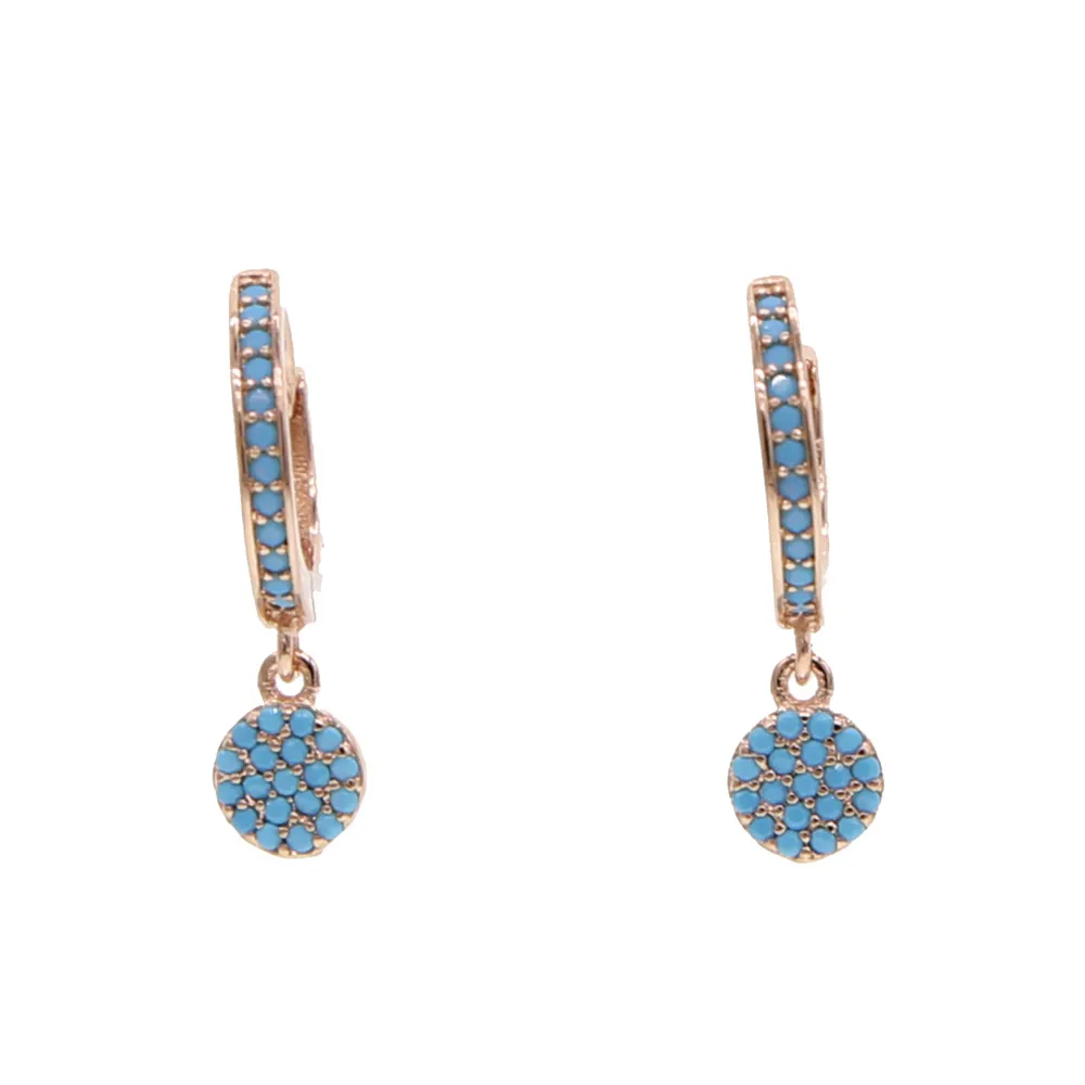 

Hot 2019 fresh round dots charm earrings pave turquoises dangle rose gold color fashion jewelry top quality young girl cute gift