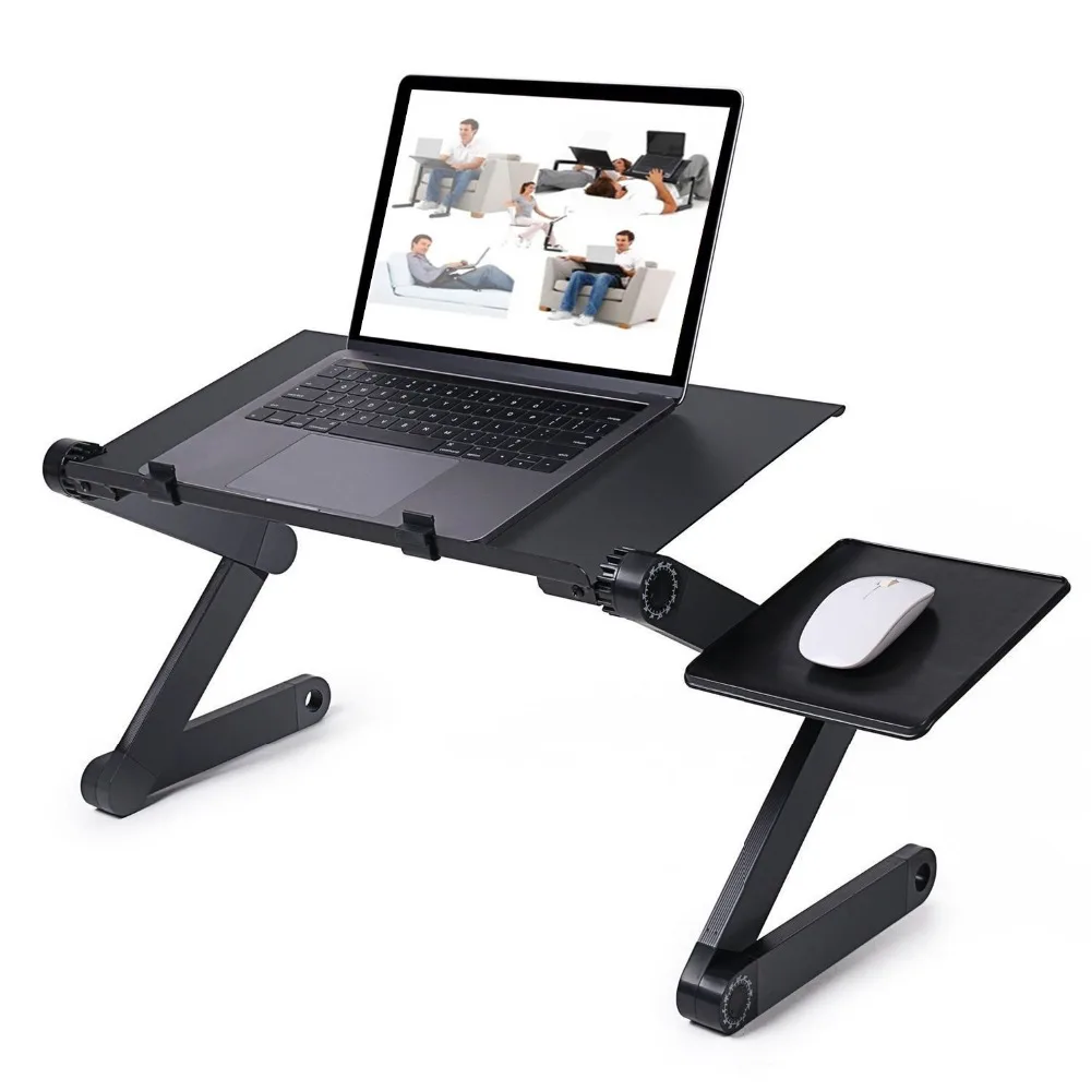 

Adjustable Aluminum Laptop Desk Folding Portable TV Bed Lapdesk Tray PC Table Stand Notebook Table Desk Stand With Mouse Pad