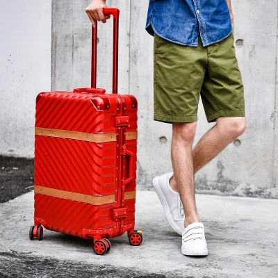 20 inch red Letrend Spinner Сумки на колёсиках 24 дюймов путешествовать Для женщин тележка твердых вести Чемоданы колеса алюминиевые Рамки Сумочка Trunk - Цвет: 20 inch red