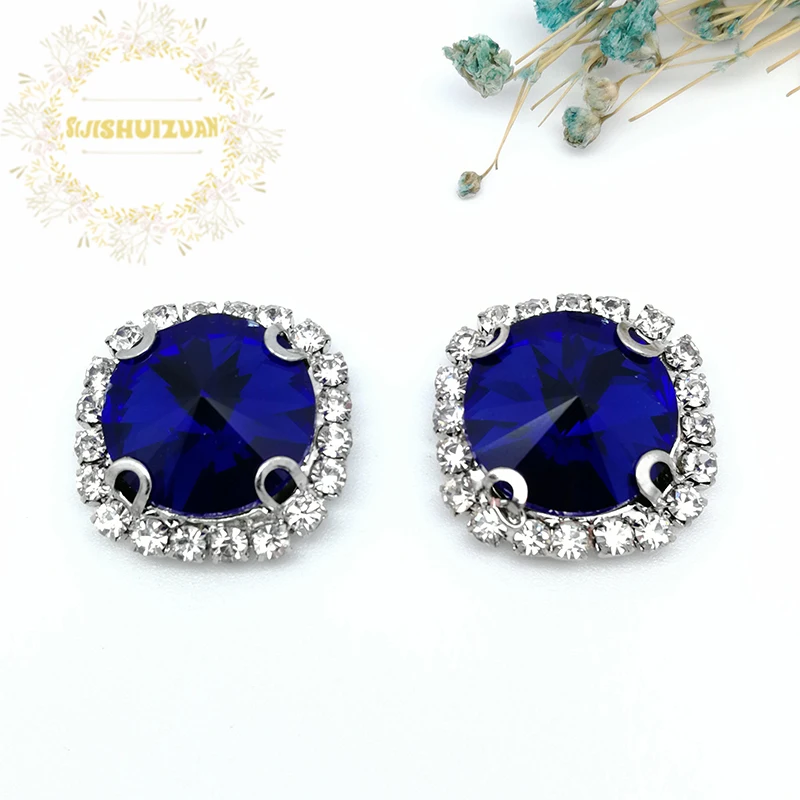 Sapphire blue ROUND Glass Crystal sew on rhinestones with buckle claw Diy wedding dress accessories Free shipping | Дом и сад
