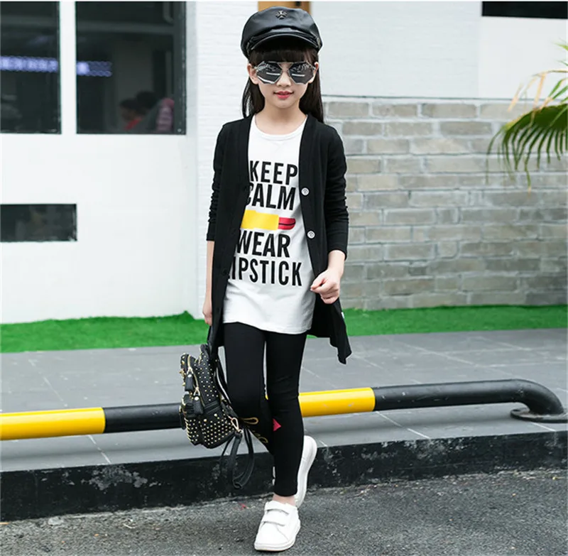 Girls Letters Cartoon Print 3 Pieces Set Children's Sports Suit13