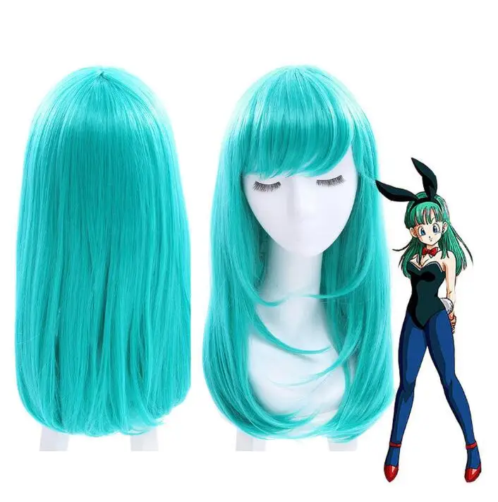 

Wig Dragon Ball Bulma Medium Long Straight Bangs Green Cosplay Wig Party Hair Wigs free shipping