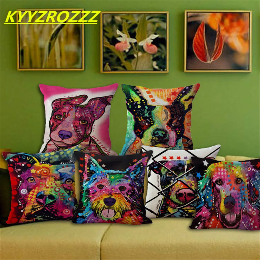 

Lovely Dog Cushion Cover Creative Animal Printed Pillow Case Pug Doodle Chihuahua Yorkie Boston Terrier Schnauzer