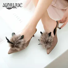 

women pumps designer shoes faux fur tacones altos mujer sexy women slipper women shoes high heel 4 colors slides women