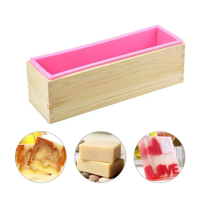 1200ml Silicone Soap Mold Rectangular Wooden Box with Flexible Liner for DIY Handmade Loaf Mould Soap Mold Cake Decorating Tools