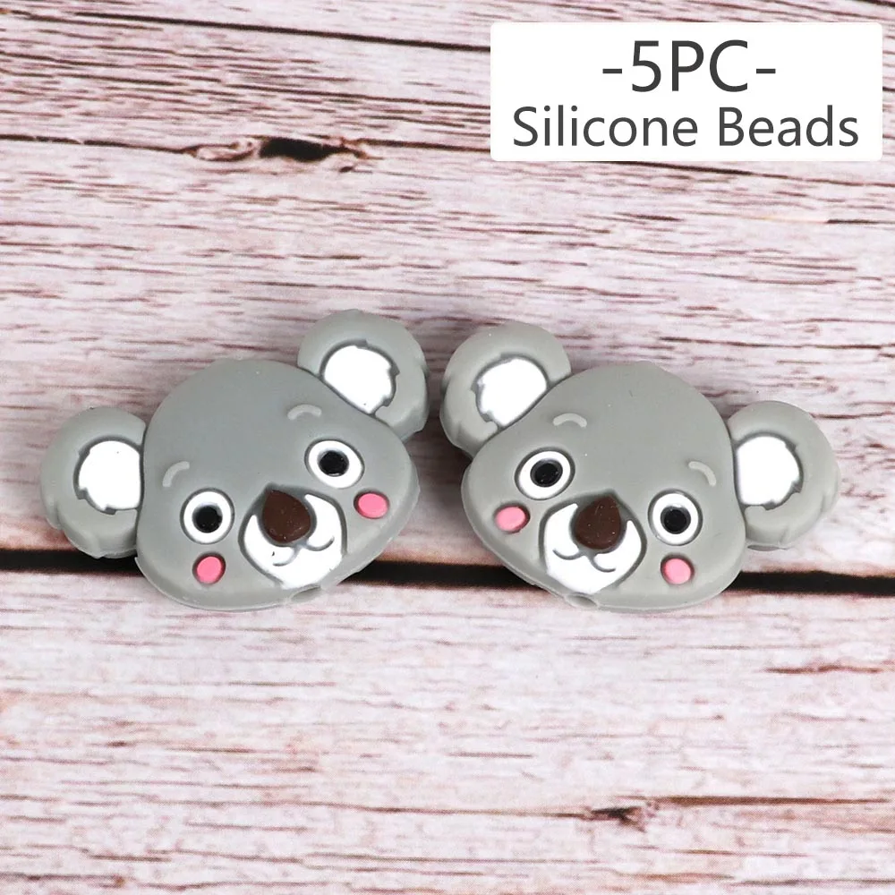 BPA Free Koala Baby Teether Silicone Beads For DIY Teething Necklace Gift Nurs Accessories Food Grade Silicone Teether Rodents - Цвет: 5pc beads