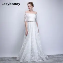 2018 новое белое свадебное платье с вырезом лодочкой с короткими рукавами простое платье в пол с перьями для банкета элегантное платье