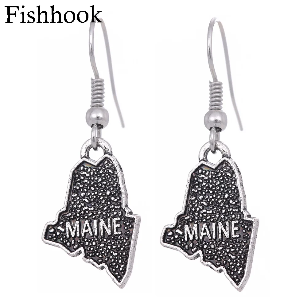 

Fishhook USA State Map Earring MAINE Earring And Pendants Custom Outline State Charm Antique Silver Plated Charms Gift