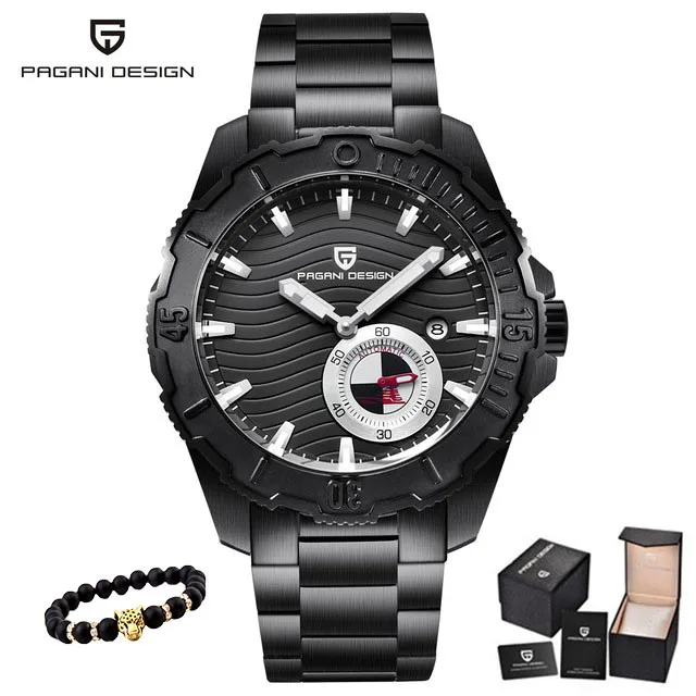 all black Новинка, PAGANI Дизайн, Топ бренд, роскошные модные мужские кварцевые часы из нержавеющей стали, военные водонепроницаемые мужские часы, Relogio Masculino - Цвет: all black