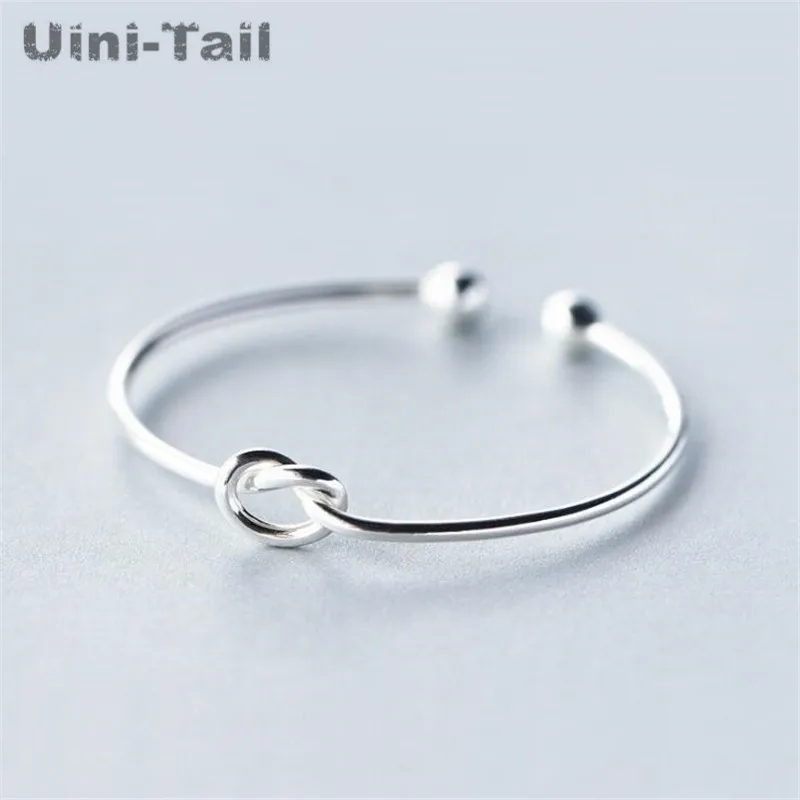 

Hot 925 Sterling Silver Jewelry Simple heart-shaped Knot Slender Opening Female High-quality Popular Personality Bracelet