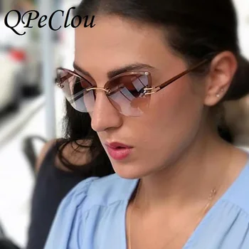 

QPeClou Women Exquisite Frameless Metal Cat Eye Sunglasses Sexy Rimless Sun Glass Female Oculos Brand Design Lunettes Gafas
