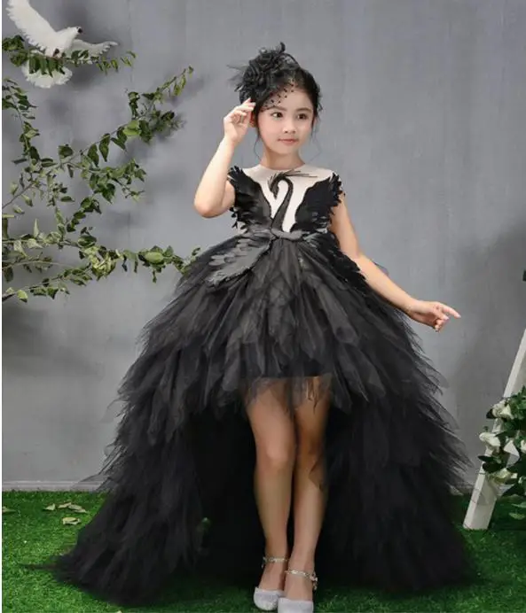 Г. Кружевное платье-пачка принцессы с перьями для девочек-подростков Детские платья для девочек, платья для свадебной вечеринки, одежда для маленьких девочек Vestidos L205