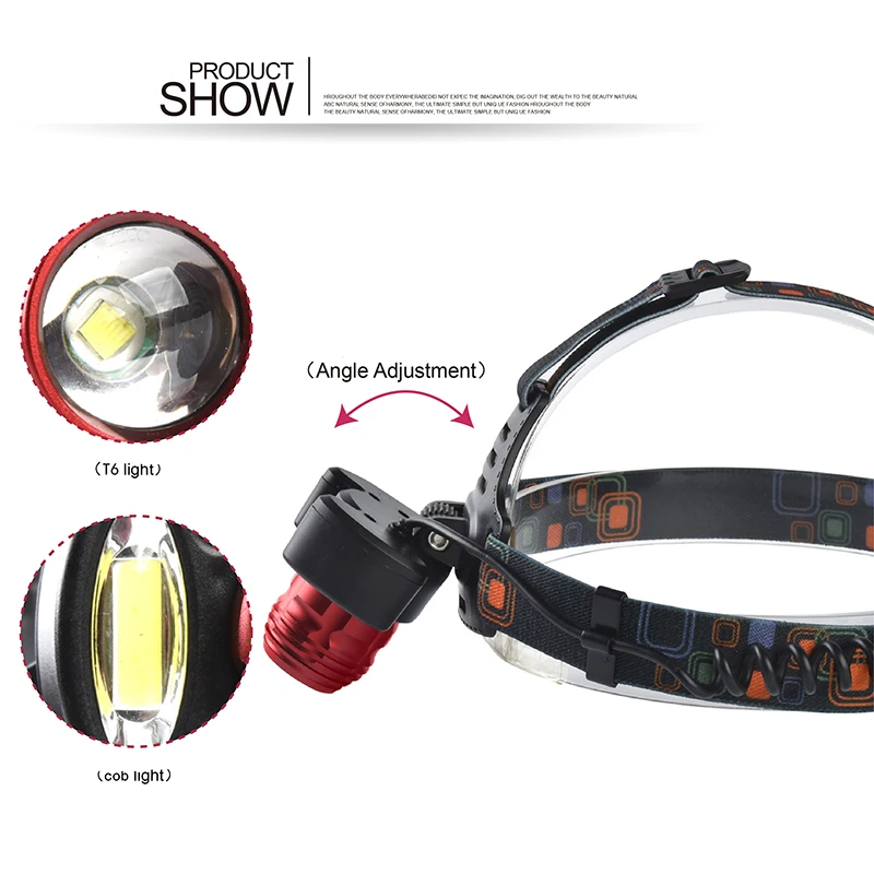 Litwod Z202305 XM-L T6+2*COB LED Headlamp head Lamp light use 2*18650 battery 5000 lumen fishing lamp head flashlight