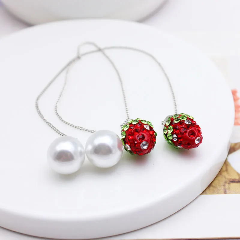 

2017 new fashion summer style drop earrings for women elegant pearl crystal strawberry gift long earrings free shipping