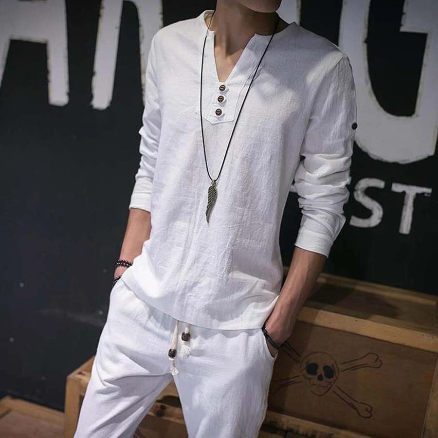 リネン白tシャツ男性カジュアルtシャツ長袖vネック綿ファッション男性トップ夏固体薄い服プラスサイズm 5xl Clothes Size Tshirt Slimtshirt Heat Transfer Machine Aliexpress