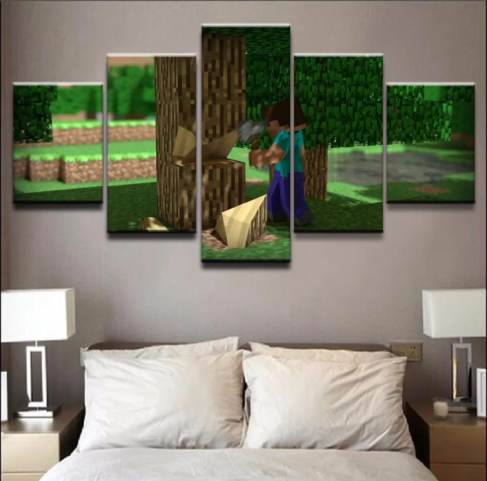 

Minecraft Game 5 Pieces Print Poster Canvas Painting Wall Art Living Room Modern HD Print Canvas Printed Game Poster Painting