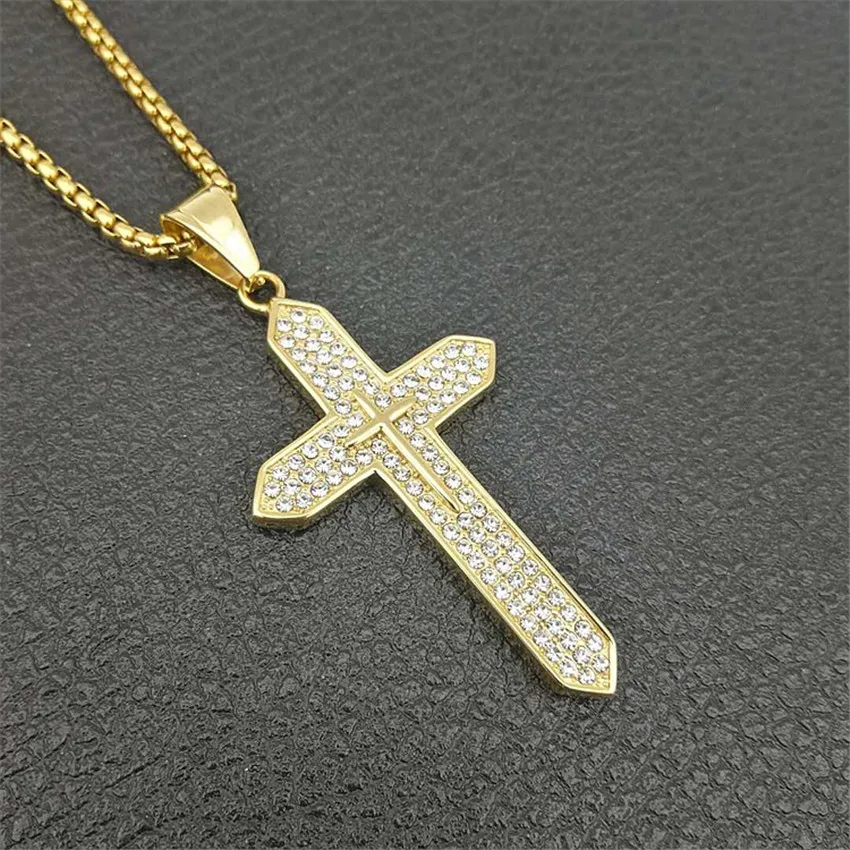 Хип хоп ледяной Bling большой крест подвески ожерелья для мужчин из нержавеющей