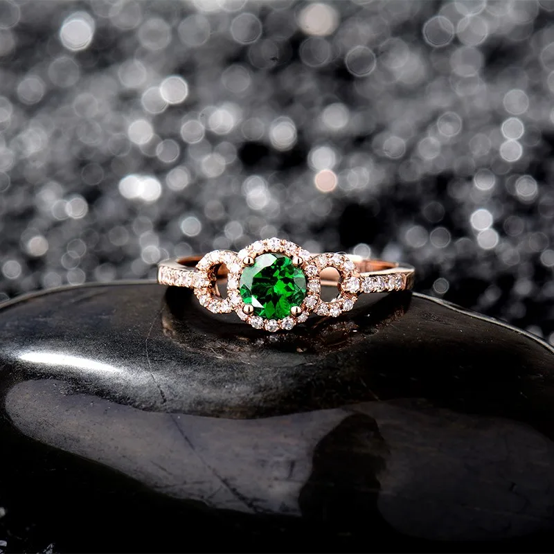 Цельное розовое золото 18 К, натуральный зеленый цаворит, обручальные кольца, блестящие бриллианты, настоящий драгоценный камень, хорошее ювелирное изделие для подарка на Рождество