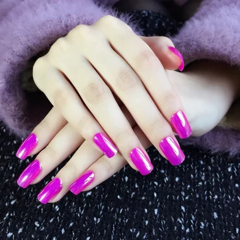 

Pearl Shine Surface Square Flase Nails Grace Hot Pink Medium Nail Tips Charming Nail Carnival Style 24Pcs Z292