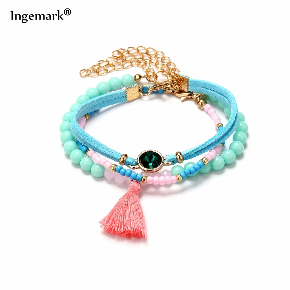 

Multilayer Handmade Bohemia Bracelet for Women Colorful Beads Tassels Charms Bracelets & Bangle Velvet Statement Jewelry