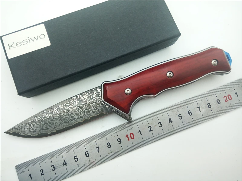 

KESIWO KS11 Folding Knife Wood/G10 handle Damascus/ D2 Blade Camping Hunting Utility Knife Outdoor Tactical Survival Knives Tool