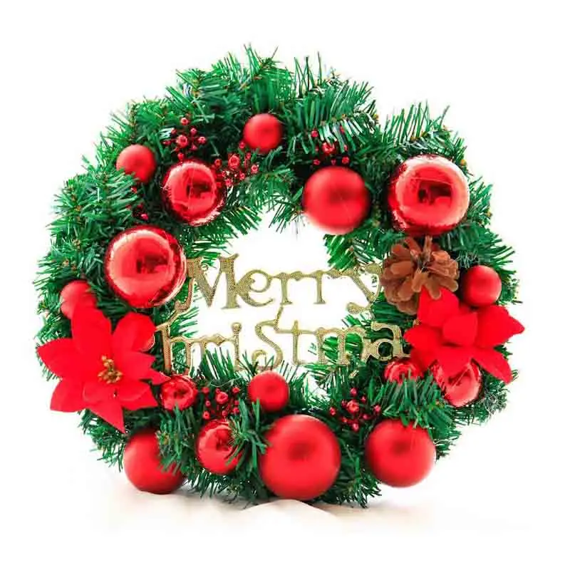 

Lovely 50cm Christmas Wreath Door Wall Ornament Garland Bowknot Red Christmas Balls Home Decoration Christmas Supplies