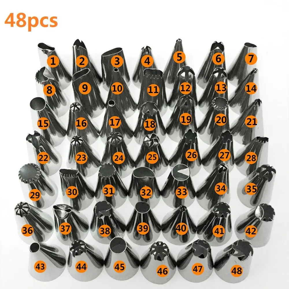 

2019 New 48Pcs/set Stainless Steel Icing Piping Nozzles Pastry Tips Set Cake Baking Tools Nozzles Cupcake Cake Decorating Tools