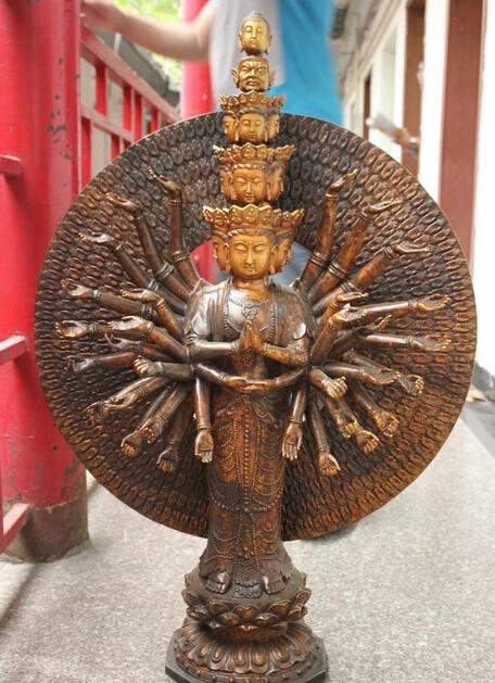 

wholesale factory 40 Tibet Bronze Gilt 1000 Arms Avalokiteshvara Buddha Kwan-yin Guanyin Statue