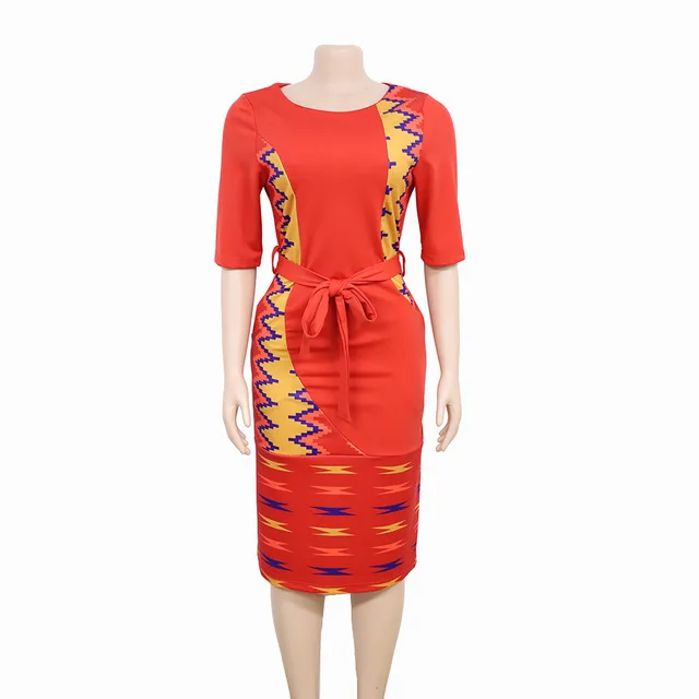 Элегантное Платье женское с коротким рукавом Дашики Печать Мода Тонкий Миди карандаш платье офисный женский формальный Африканский одежда